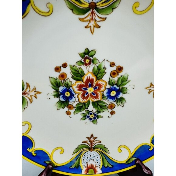 Noritake Pineapple Motif Border Floral Center Handled Cake Dinner Plate 9.5 inch - Picture 2 of 7